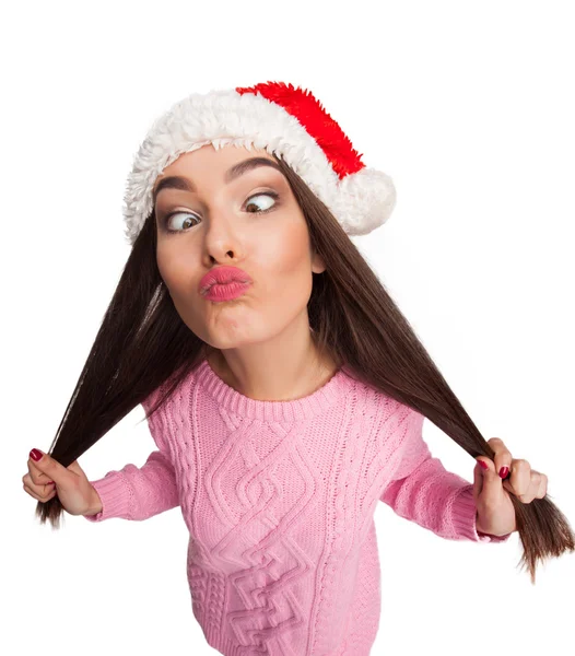 Model with funny face in hat — Stock Photo, Image