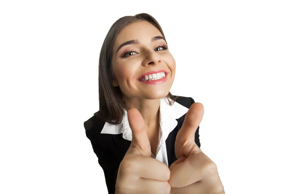 Menina feliz mostrando "É muito bom " — Fotografia de Stock