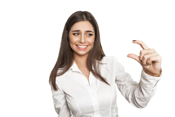 Giovane donna mostrando "E 'così piccolo " — Foto Stock