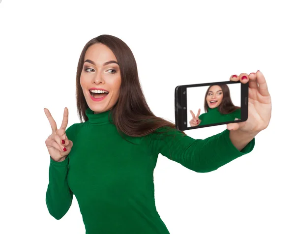 Söt flicka fotografering selfie — Stockfoto