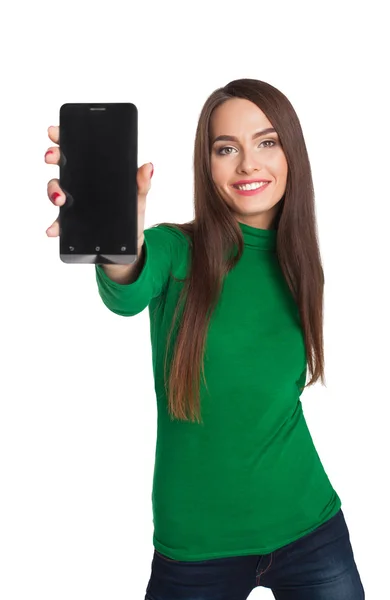 Flicka med telefon — Stockfoto