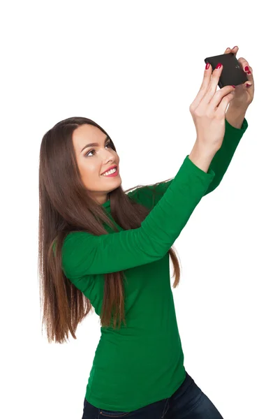 Pretty girl photographing selfie — Stock Photo, Image