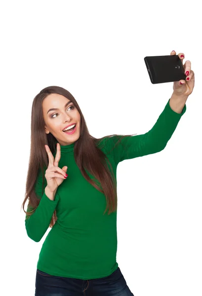 Pretty girl photographing selfie — Stock Photo, Image