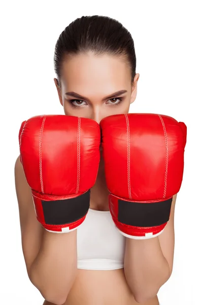 Mujer con guantes de boxeo — Foto de Stock