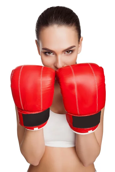 Mujer con guantes de boxeo — Foto de Stock