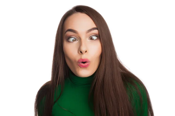 Mujer en un cuello alto verde — Foto de Stock