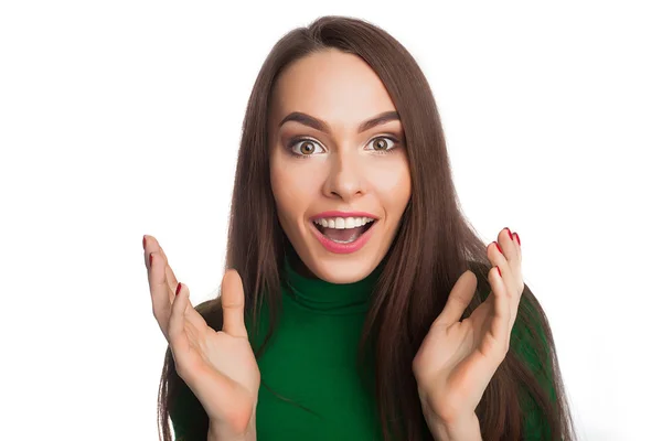 Woman in a green turtleneck — Stock Photo, Image