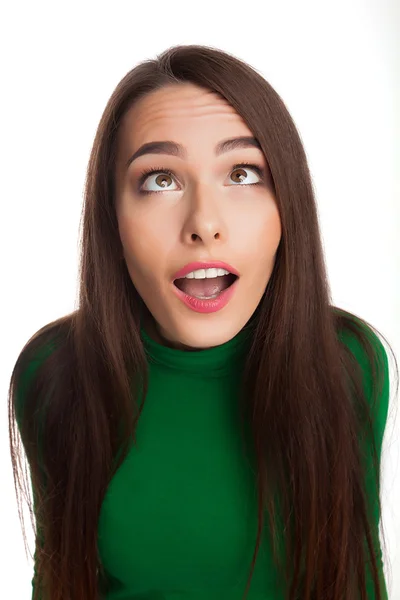 Woman in a green turtleneck — Stock Photo, Image