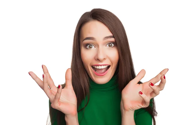 Woman in a green turtleneck — Stock Photo, Image