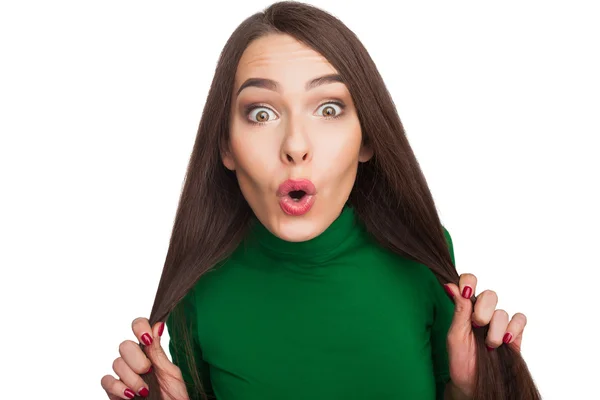 Woman in a green turtleneck — Stock Photo, Image