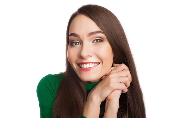 Woman in a green turtleneck — Stock Photo, Image