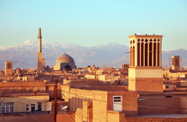 Ancient city of Yazd in sunrise lights. Iran clipart