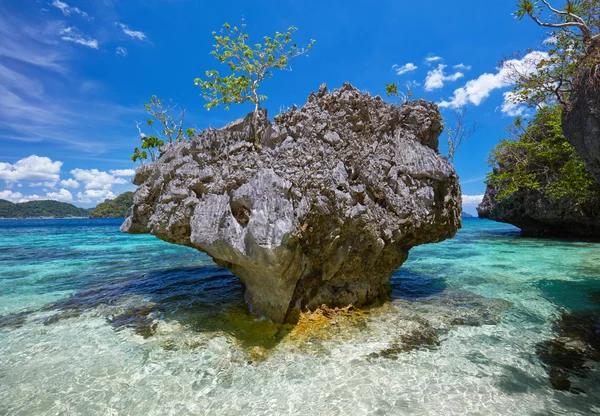 蓝色的海湾的美丽石头小岛。菲律宾 — 图库照片