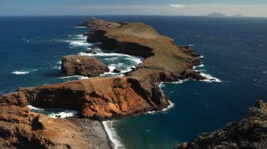Ponta de kuzey sahilinde Sao Lourenco manzara. Madeira Adası, Portekiz