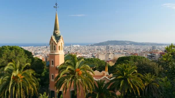 Barcelona skyline view from Guell park — Stock Video