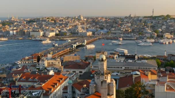 View to Golden Horn from Galata tower. Istanbul, Turkey — Stock Video