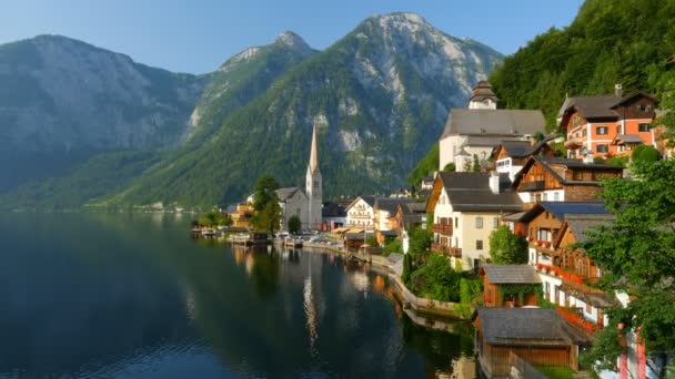 Tiro de manhã de Hallstatt - beleza de Alpes. Áustria — Vídeo de Stock