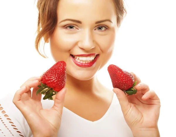 Kul kvinna med jordgubbe — Stockfoto