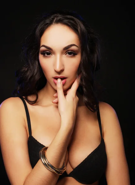 Young brunette woman with long black curly hair — Stock Photo, Image