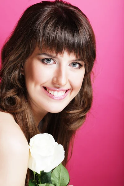 Beautiful Girl And White Rose — Stock Photo, Image