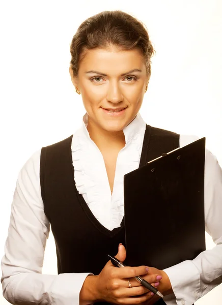 Business woman write on clipboard — Stock Photo, Image