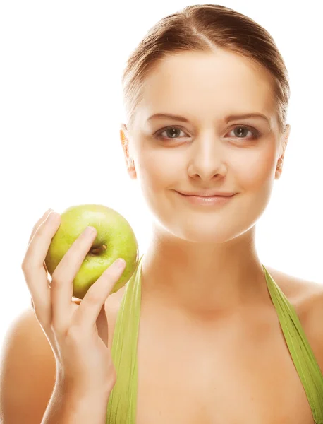 Mujer rubia con manzana verde —  Fotos de Stock