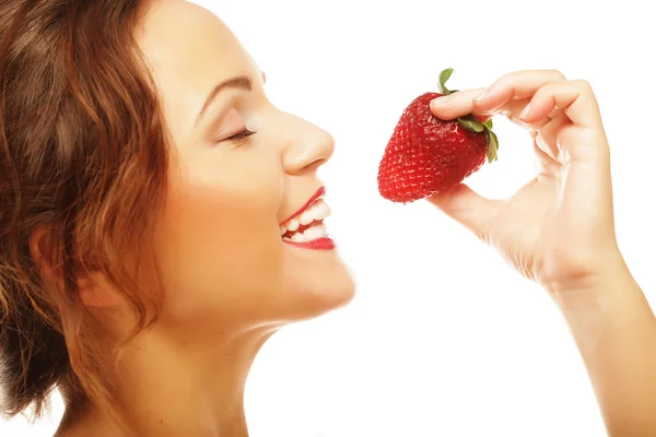 Fun woman with strawberry — Stock Photo, Image