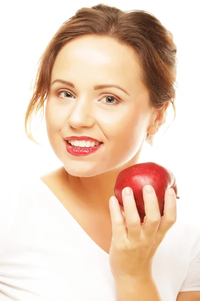 Jeune fille avec une pomme rouge à la main — Photo
