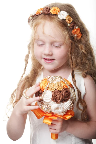 Little princess posing with bouquet — Stock Photo, Image