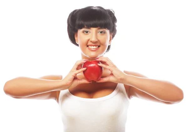 Belle femme avec pomme rouge — Photo