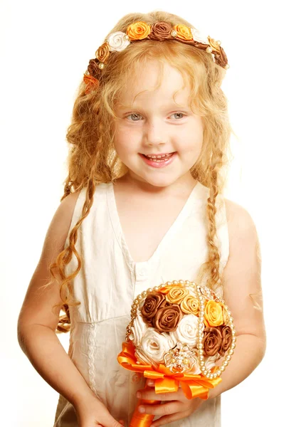Little princess posing with bouquet — Stock Photo, Image