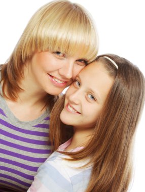 beyaz izole mutlu annesiyle küçük kız