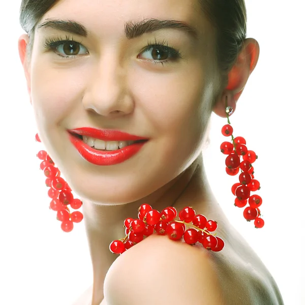 Woman with red currant. — Stock Photo, Image