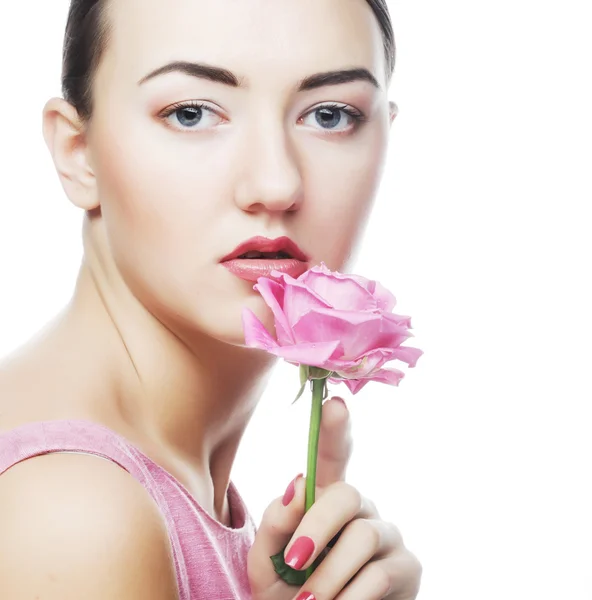 Frau mit rosa Rose — Stockfoto