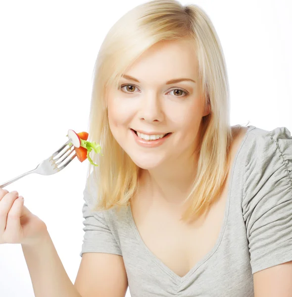 Girl eating healthy food — Stock Photo, Image