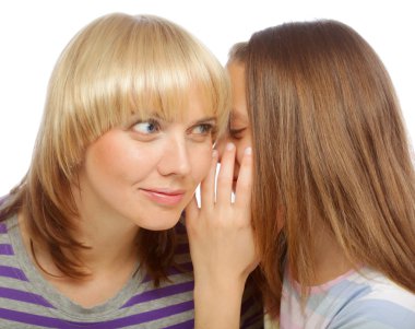 girl whispering secrets in her mommys ear clipart