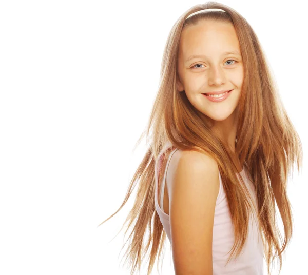 Sonriente niña sobre fondo blanco en el estudio —  Fotos de Stock