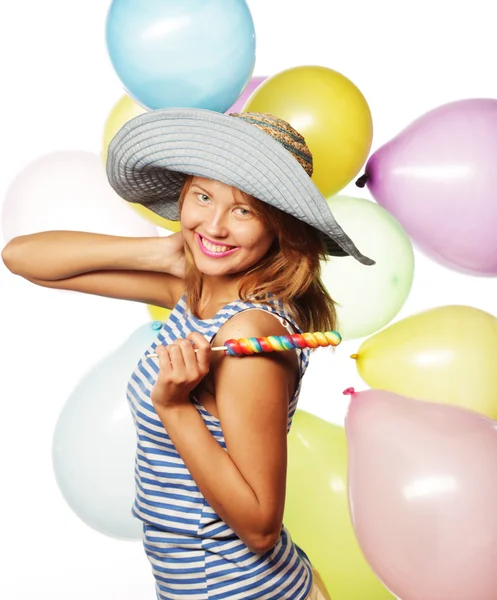 Menina feliz com balões — Fotografia de Stock