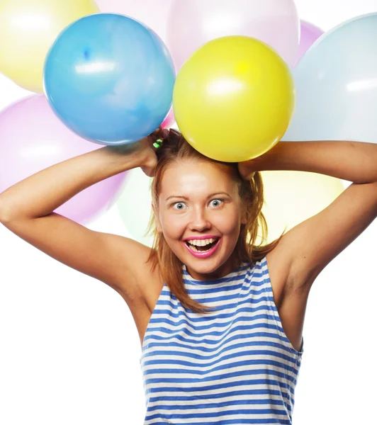 Happy girl with balloons — Stock Photo, Image