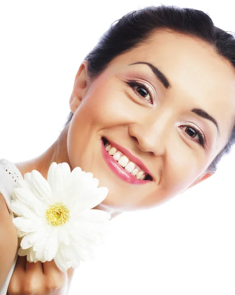 Fresh health asian woman with white gerber — Stock Photo, Image
