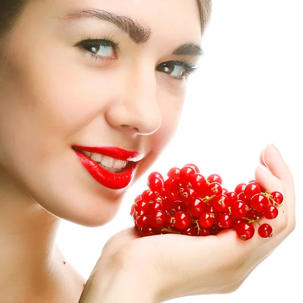 Woman with red currant. — Stock Photo, Image