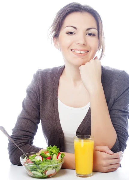 Jeune femme a salade petit déjeuner — Photo