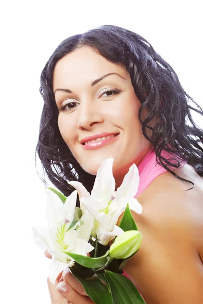 Schöne junge Frau mit Blume — Stockfoto