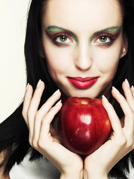 Woman with red apple — Stock Photo, Image