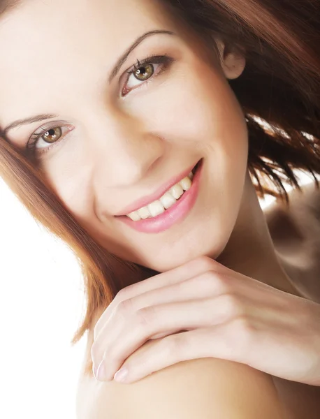 Woman with clean skin on a white background — Stock Photo, Image