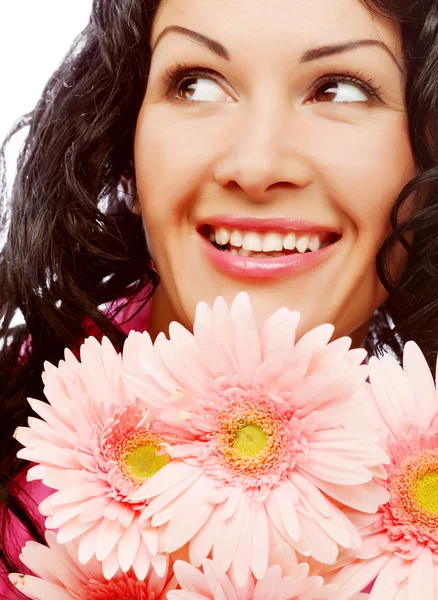 Rosto jovem mulher com flores — Fotografia de Stock