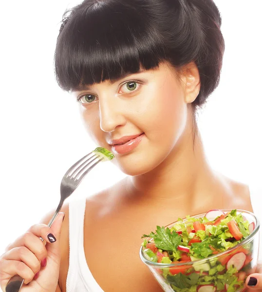 Grappige jongedame eten Salade — Stockfoto