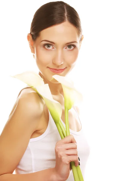 Krásná žena s kala květ — Stock fotografie