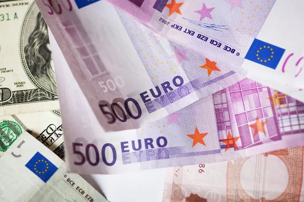 Dollar en euro biljetten. — Stockfoto