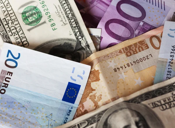 Dollaro e banconote in euro . — Foto Stock